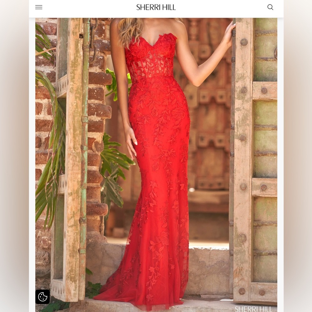 Sherri Hill Red Strapless Gown